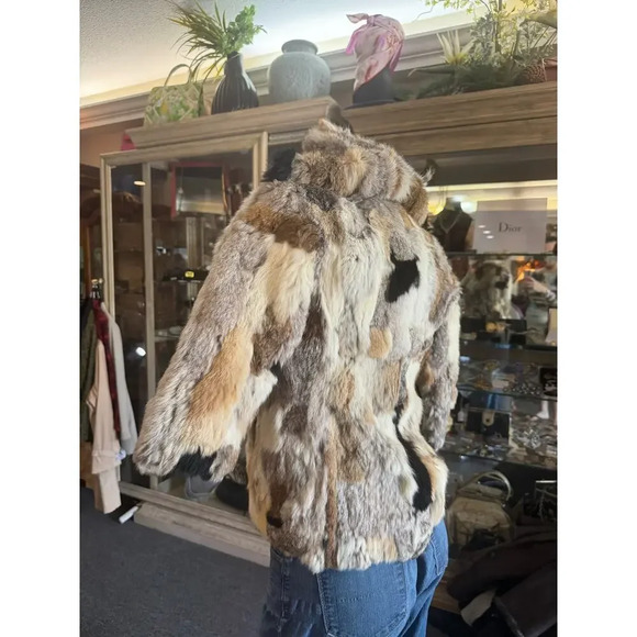 LIL’ BIRDS OF CA Vintage 1950s 1960s Patchwork Fur Hooded Jacket Coat - Picture 2 of 7